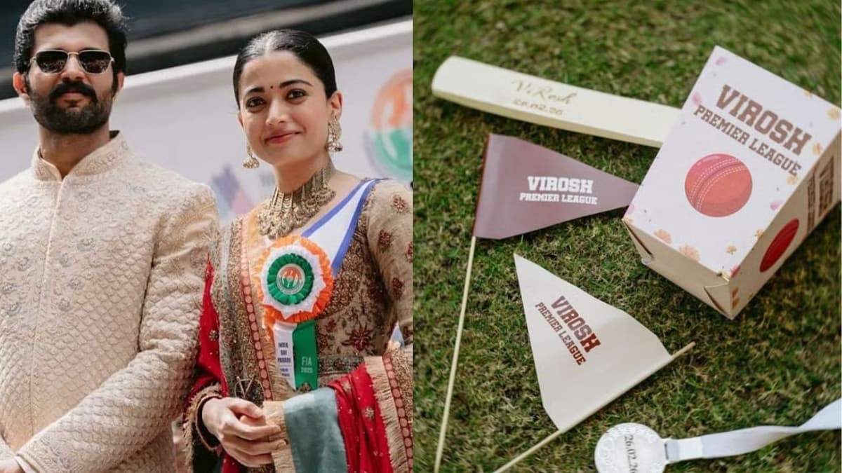 रश्मिका मंदाना vs विजय देवरकोंडा: शादी से पहले दोनों के बीच हुई क्रिकेट मैच की स्पेशल जंग, तस्वीर में छिपा है राज | rashmika Mandanna Vijay Deverakonda added sporty twist to their Udaipur wedding celebrations cricket match titled Virosh Premier League
