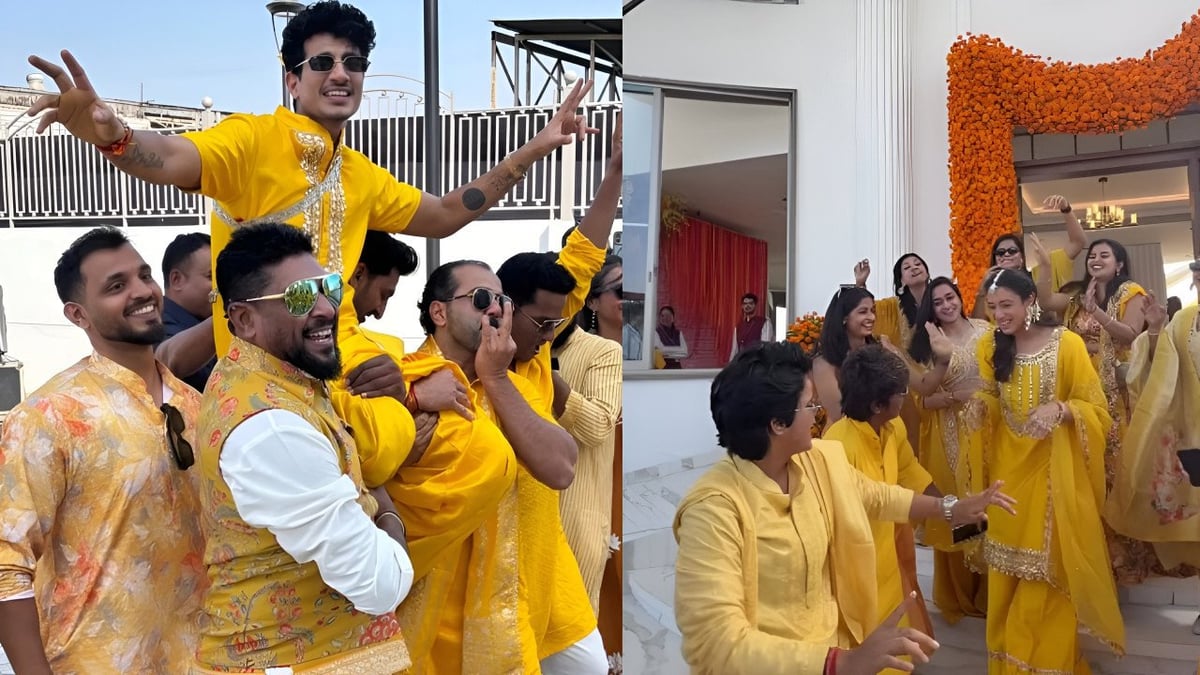 क्रिकेटर स्मृति मंधाना और सिंगर पलाश मुच्छल की शादी की रस्में शुरू, कपल ने हल्दी सेरेमनी में यूं किया डांस; Video | Cricketer Smriti Mandhana and singer Palash Muchhal wedding rituals begin couple dances at the Haldi ceremony Video