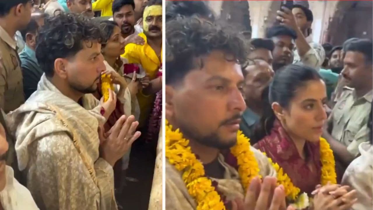शादी के बाद पहली बार वृंदावन पहुंचे कुलदीप यादव, पत्नी वंशिका संग बांके बिहारी के किए दर्शन | Kuldeep Yadav Visits Banke Bihari Temple in Vrindavan with Wife Vanshika Singh