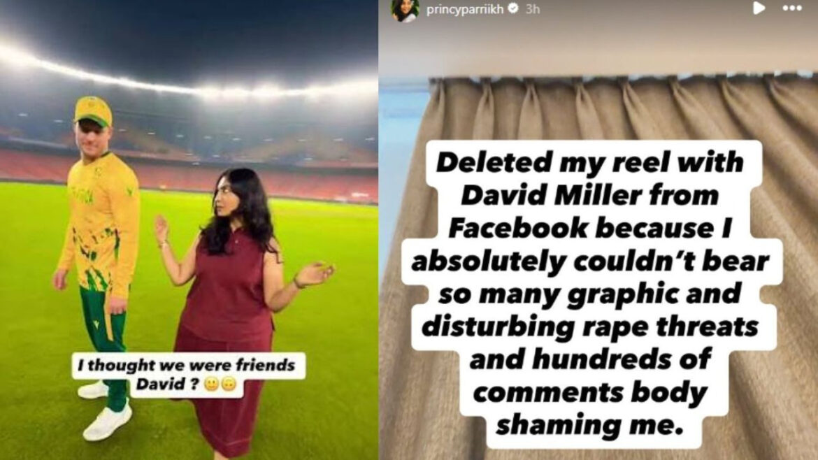 डेविड मिलर के साथ पोस्ट शेयर करते ही सनकी फैंस का फूटा गुस्सा, RJ प्रिंसी को दे दी रेप की धमकी | RJ Princy got threats after sharing a post with David Miller india south Africa match