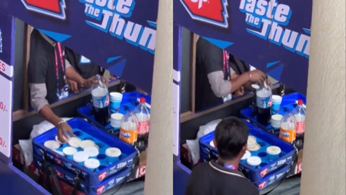 टी20 वर्ल्ड कप: सामने आया चौंकाने वाला वीडियो, दिल्ली के अरुण जेटली स्टेडियम में बिकने वाली सॉफ्ट ड्रिंक्स को बोतलों में रिफिल करते दिखे कर्मचारी | T20 World Cup Shocking video surfaces of employees refilling soft drinks sold at Delhi Arun Jaitley Stadium