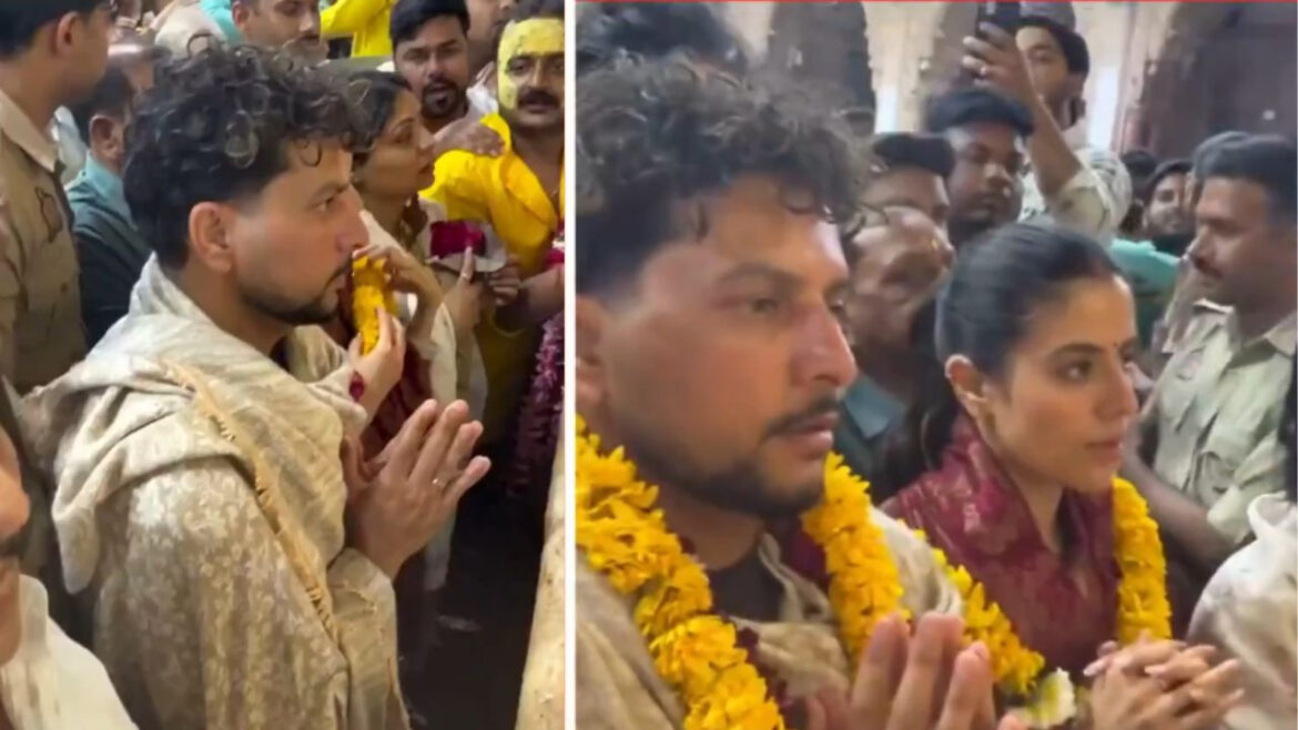 शादी के बाद पहली बार वृंदावन पहुंचे कुलदीप यादव, पत्नी वंशिका संग बांके बिहारी के किए दर्शन | Kuldeep Yadav Visits Banke Bihari Temple in Vrindavan with Wife Vanshika Singh